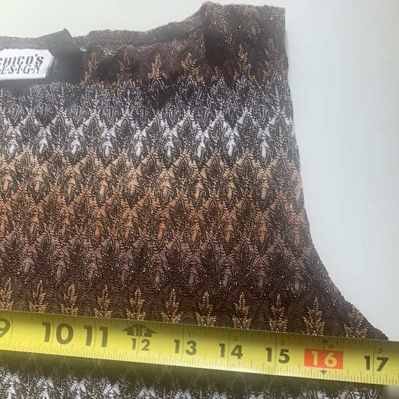 CHICOS DESIGN BROWN GOLDEN THREADS KNIT ZIG ZAG CHEVRON TEXTURE CAMI TOP NEW - Picture 6 of 8